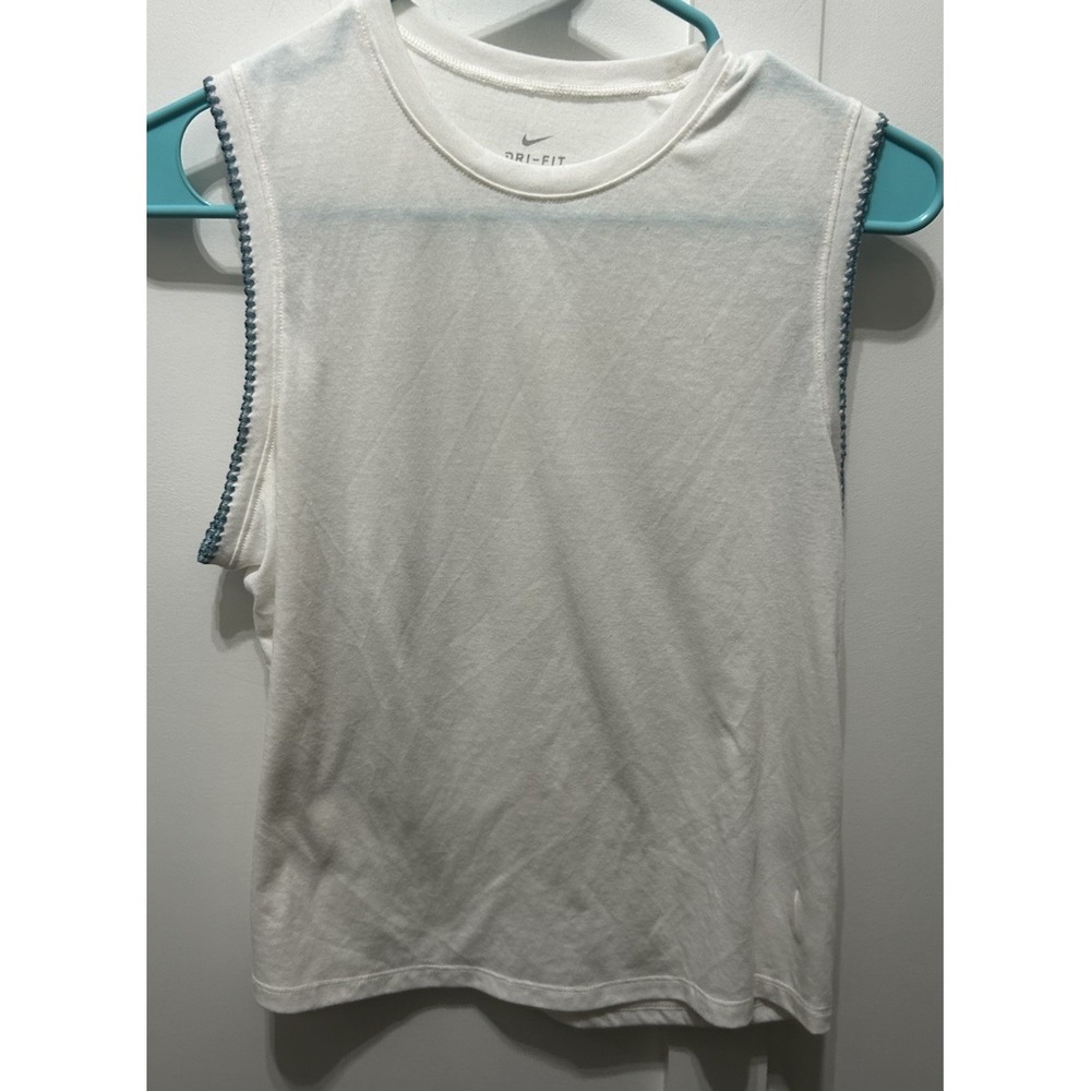 Nike Women's Size L Loose Dri-Fit Crochet-Trimmed Yoga Tank Top‎ White Medium